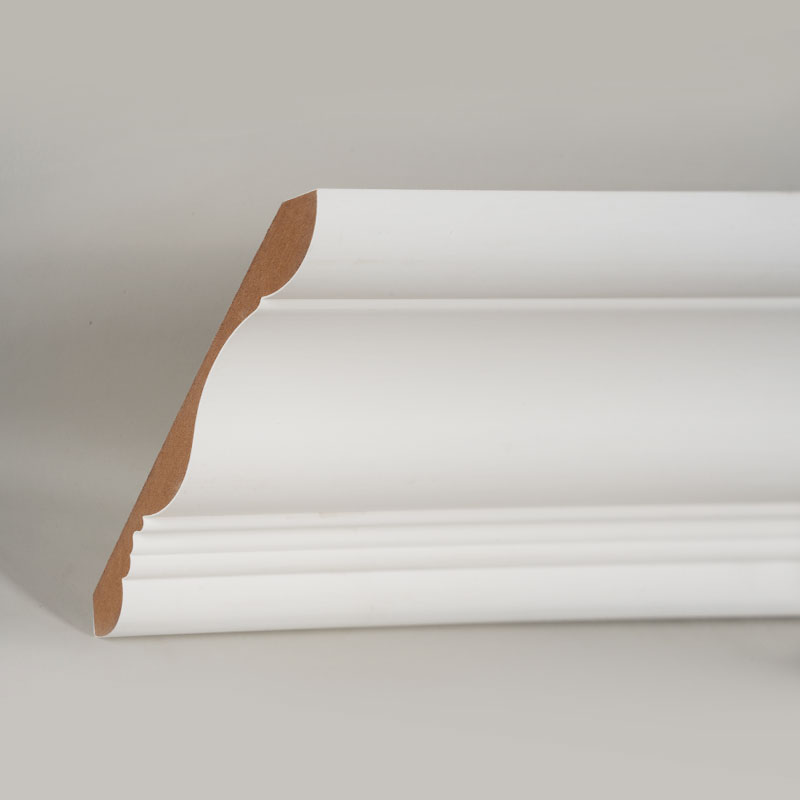 MDF korunková lišta (plniaci základný náter a perleťová biela) 3/5' x 6'